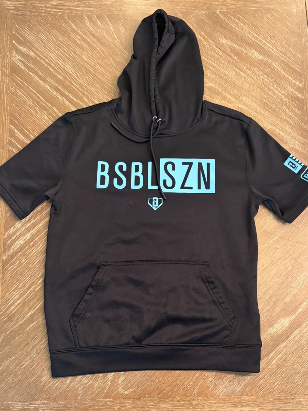 Baseball Lifestyle 101 BSBL-SZN Short Sleeve Hoodie V2 - Black/Light Blue